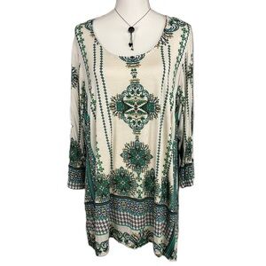 NWT Rose & Olive Tunic Top Sz 2X Scoop Neck Long Slv Boho Casual Career Festival